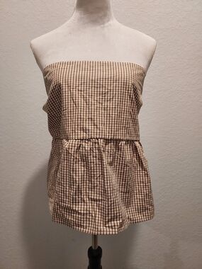 a new day Brown & White Gingham Strapless Peplum Camisole